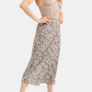 Free People Normani Bias Midi Skirt Gray Snakeskin Print High Rise Size 0